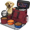 Modoker Weekend Dog Travel Bag with 2 Food Bags, 2 Bowls and Mat,Rose Red | Dog Travel Accessories Organizer for Camping and Road Trips with Roomy Storage, Multiple Pockets and Water-Resistant Oxford
