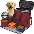 Modoker Weekend Dog Travel Bag with 2 Food Bags, 2 Bowls and Mat,Rose Red | Dog Travel Accessories Organizer for Camping and Road Trips with Roomy Storage, Multiple Pockets and Water-Resistant Oxford