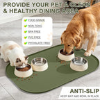 36" x 24" x 1" Extra Large Silicone Pet Food Mat with Raised Edge for Food and Water Bowl, Dog Feeding Mats, Cat Food Trays for Floor Waterproof, Rubber Tray for Dogs and Cats, Light Olive Green