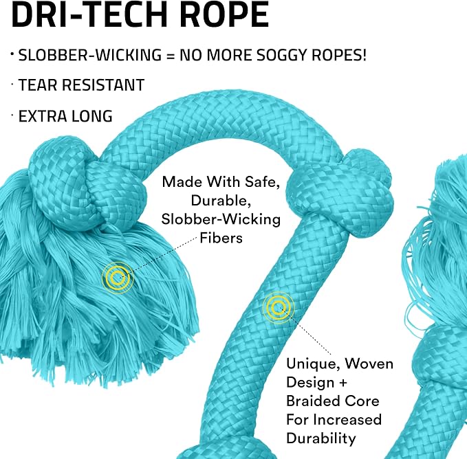 Playology Dog Toys | Dri-Tech Rope Tug of War Dog Toy for Tough Chewers | Peanut Butter Scented Mega Size Tug Rope Toys for Extra Large Dogs