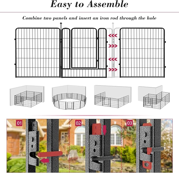 Dog Playpen 32 inch 24 Panels Indoor Outdoor Dog Pen for Medium/Small Dogs Heavy Duty Metal Dog Fence Outdoor for Yard, Puppy Playpen with Door Portable Pet Fence for RV Camping Yard