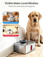SIBAYS 4Gal/15L Dog Water Fountain for Large Dogs, Stainless Steel Large Pet Water Fountain, Ultra Quiet Automatic Dog Water Bowl Dispenser with Water Level Window and LED Light(FS78, Silver-Grey)