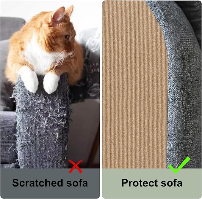 Cat Scratching Carpet Mat, Self-Adhesive Couch Furniture Protector | 78.7x15.8In Thickened, Cat Scratch Post/Tree Covered Pad Replacement, Shield for DIY Shelf Steps Couch Corner Wall, Khaki