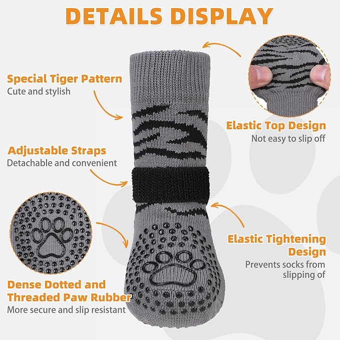 KOOLTAIL Anti Slip Dog Socks for Hot/Cold Pavement to Prevent Licking Paws, Paw Protector&Dog Boots with Grippers for Hardwood Floors,Traction Control No Twist Booties for Small Medium Large Dogs SM