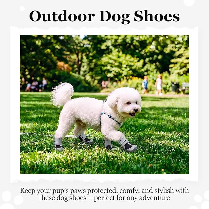 Allroaring 4PCS Anti-Slip Dog Boots,Dog Shoes for Hot Pavement Black-1 | Non-Slip Rubber Sole, Durable Reflective Straps, Paw Protector for Snow & Hot Pavement, for Medium Large Dogs – Pink/Black