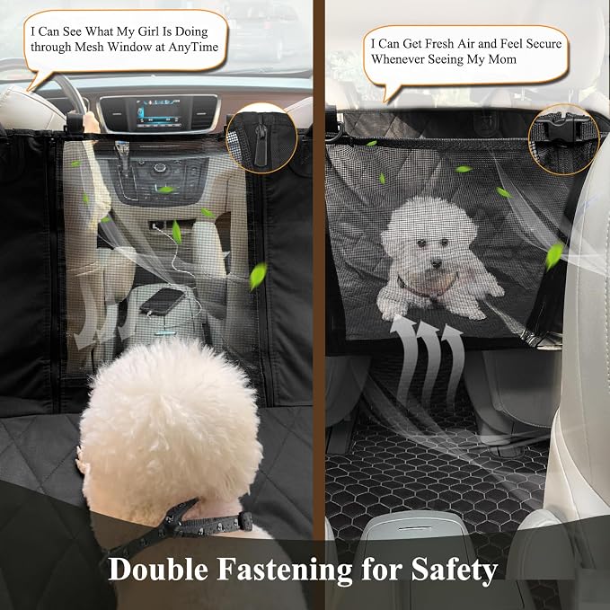 VIVAGLORY Dog Seat Cover for Back Seat, Mesh Visual Window with Extra Strap & Buckles for Safety, Heavy Duty Car Seat Covers with Side Flaps, Universal fit for Most Cars, Black S | Seat Cover for Car Suv & Truck, Back Backseat Split Hair Resistant Prot...