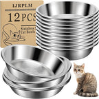 12Pcs Stainless Steel Cat Food Bowls, 5.5 Inch Shallow Cat Bowls | Replacement Whisker Fatigue Relief Cat Bowl, Cat Food Dish Bulk for Elevated Stand, Dishwasher Safe for Small Dogs and Cats