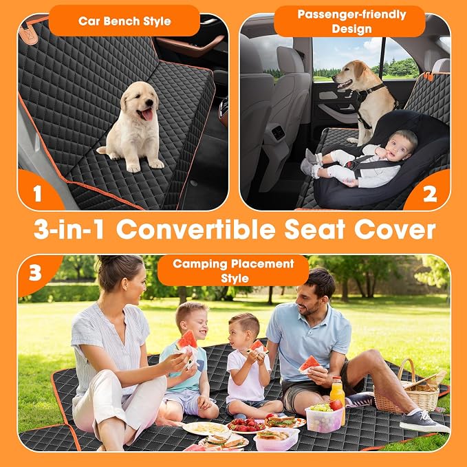 MIXJOY Truck Back Seat Cover for Dogs, Waterproof Pet Seat Covers for Trucks, Dog Cover for Truck Back Seat, Nonslip Pet Bench Seat Cover for Ford F150 F250 F350/Chevrolet Silverado/GMC/Ram