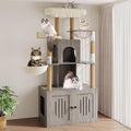 Cat Tree with Litter Box Enclosure, Multi-Level Cat Tower with Hidden Litter Box Furniture, Large Plush Top Perch, Sisal Scratching Posts, Cat Condo & Hammock for Indoor Cats, Living Room,Grey