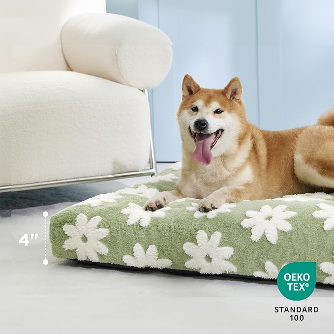 LE SURE Cute Aesthetic Dog Beds Large Sized Dog,Thick Pet Pillow 36x27 | Chopped Foam, Jacquard Modern Plush Crate Cushion Gift for Large Dog, Waterproof Washable Cover, Nonslip Bottom, Green