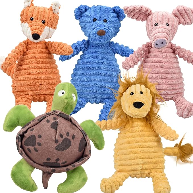 LECHONG 5Pack Dog Squeaky Plush Toys Puppy Toys Assortment Value Bundle Bulk Large Dog Teething Pet Chew Toys