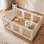 Soulbond Clear Acrylic Dog Playpen Indoor (24 Inch, White, 10 Panels) | Non-Slip,Tool-Free Assembly, External Door Lock Play Pen for Puppies and Small Dogs