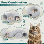 DUMOS Cat Tunnel Bed for Indoor Cats, Cave Donut Play Tunnel, Grey | Soft Plush Peekaboo, Washable Circle Cushion, Multifunctional Playground Under Tree Toys for Kittens, Puppy, Rabbit, Ferret