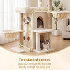 Heybly Cat Tree with Reinforced Big Base, 41.3 in Sturdy Cat Tower HCT075MJ | Indoor Cat Furniture Featuring 2 Roomy Platforms, Double Condos, 2 Cozy Baskets, Full Sisal Scratching Posts, Beige