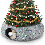 Cat Tunnel Bed, Foldable Cat Donut Tunnel with Removable Cushion & Toy Ball, Stress Relief Fun, Round Pet Play Tunnel for Indoor Cats, Kittens and Small Pets (3D Dinosaur Pattern)