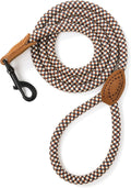 Mile High Life Dog Leash with Genuine Leather Connection, 6 FT/5 FT/4 FT | Rope Leash, Heavy Duty 360° Swivel Metal Clasp, for Small Medium & Large Dogs (Brown, 48 Inch)