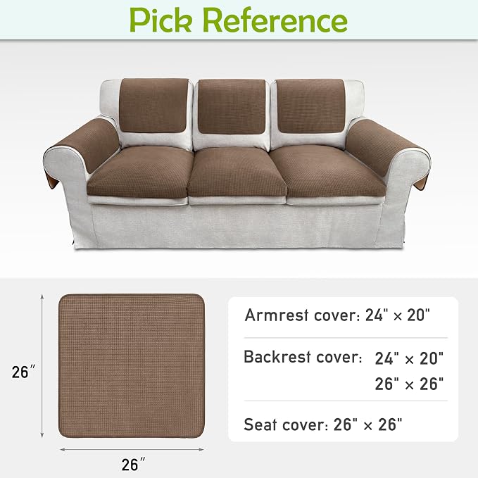 Couch Arm Covers, Waterproof Armrest Cover for Sofa, Armchair, Loveseat, Non-Slip Recliner Arm Covers, Sofa Headrest Covers, Arm Chair Covers Set of 2 (Chocolate, 26"×26")