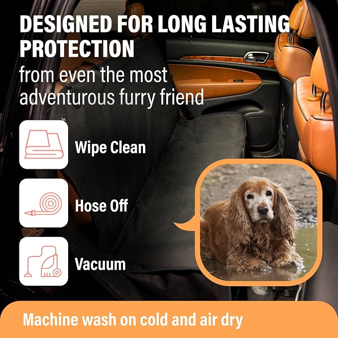 Active Pets XL Waterproof Hammock Large Car Seat Cover, Fits SUVs Trucks Big Sedans, Secure Convertible Travel Bed Protects Backseat Cargo from Dog Puppy Pet Water Food Drool Urine, Black