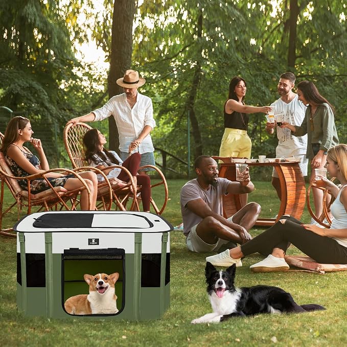 X-ZONE PET Dog Playpen, Puppy Cat Play Pen Portable Foldable Indoor/Outdoor Tent Crate Cage, Portable Pet Crate Large Size Green 45"