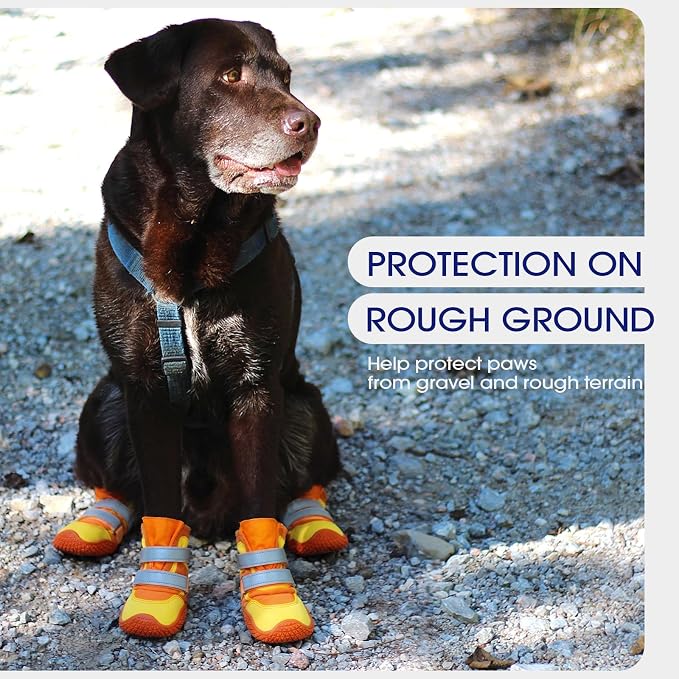 FUAMEY Dog Shoes for Large Dogs Waterproof, Dog Booties & Paw Protectors | Secure Hook & Loop closure, reflective strips, hot pavement, rainy walks, non-slip, all-season use, 4 PCs