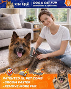 Extra Large 2-Sided Undercoat Rake for Dogs & Cats, Dog Brush for Shedding Remove Mats, Dematting Comb, Safe&Gentle Grooming Brush for German Shepherds Medium to Long-Haired Pets,Premium Wooden Handle