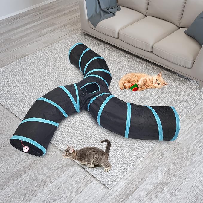 Bemodst Collapsible S-Shape Cat Tunnels - 3-Way Interactive Maze Toy for Kitten, Rabbit, Ferret