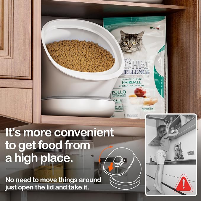 CTIME Airtight Cat Food Container for Small Dog Bird Pet Treats & Dry Food -6 lb(White)