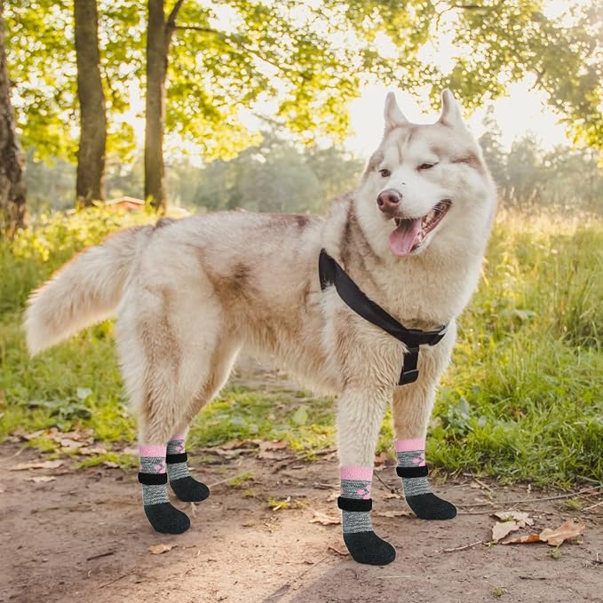 KOOLTAIL Anti Slip Dog Socks for Hot/Cold Pavement to Prevent Licking Paws,Booties for Hardwood Floors,Traction Rain Dog Boots&Paw Protectors Shoes with Grip for Outside Small Medium Large Senior Dogs