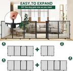 Snagle Paw Metal Freestanding Dog Gate with Door, 80” W x 24” H Dog Fence with Support Feet for Doorways, Stairs and Hallways, Portable Pet Gate for Indoor Use (4 Panel, Black)