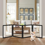 LZRS Extra-Wide Clear Dog Gate for Indoor Use - Transparent Pet Fence with Solid Hardwood and Plastic Board, Stylish & Durable freestanding Pet Gate for Doorways, Stairs and Hallways-4 Panel Black