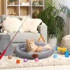 Zopeal 59 Pcs Cat Gift Sets Including Cat Bed Pillows Winter Sweater Interactive Retractable Wand Toy and Feather Toys Launcher Gun with Plush Balls for Pet Lover with Gift Wrapping Bag and Bow