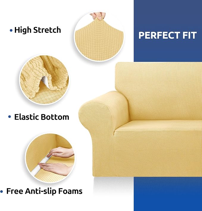Stretch Oversized Couch Covers for Sofa Slipcover,Champagne | 1-Piece Washable Sofa Cover (94"-110") 4-Seater Furniture Protector, Soft Jacquard Non-Slip Elastic Bottom for Dogs & Kids