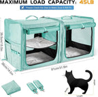 Extra Large Cat Carrier for 2 Cats with Travel Litter Box, 2-in-1 Foldable Soft Pet Car Travel Carrier with Zipper Locks for Multiple Cats Small Dogs Up to 45 Lbs, Green
