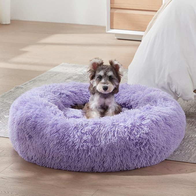 WESTERN HOME WH Calming Dog Bed & Cat Bed, Anti-Anxiety Donut Dog Cuddler Bed, Warming Cozy Soft Dog Round Bed, Fluffy Faux Fur Plush Dog Cat Cushion Bed for Small Medium Dogs and Cats | Fluffy Faux Fur Round Cuddler,Anti-Anxiety,Anti-Slip Bottom,Self-...