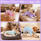 Bienbee Dog Pajamas, 4 Pack Adjustable Onesies for Small to Large Dogs L | Dog Shedding Suit with Soft Fabric, Breathable & Stretchy, and Adjustable Back Length for Sleeping Lounging and Daily Use