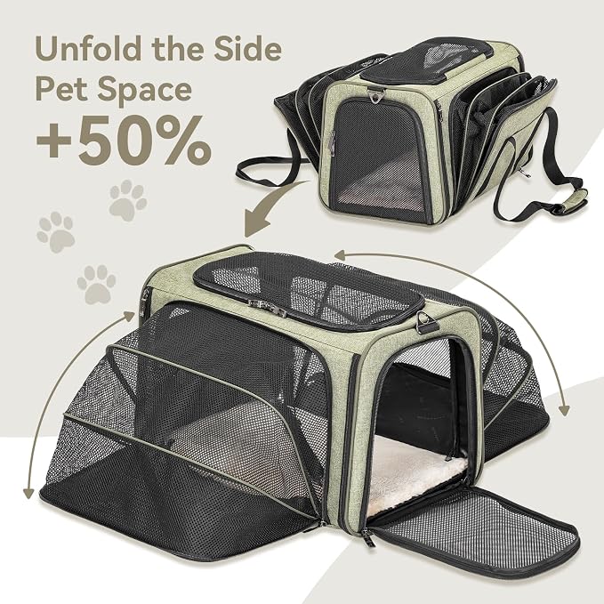 Petsfit Medium Double Expandable Cat Carrier for Cats and Small Dogs | 17 x 11 x 11 in; sized for Delta Air Lines; dual-side expansion, anti-sag frame and safety tether; up to 15 lb.
