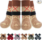 BEAUTYZOO 6PCS Dog Socks to Prevent Licking Paws, Anti Slip Dog Shoes for Hot Pavement Hardwood Floors, Traction Control Toe Grips Boots & Paw Protectors for Small Medium Large Senior Dogs, Khaki XL