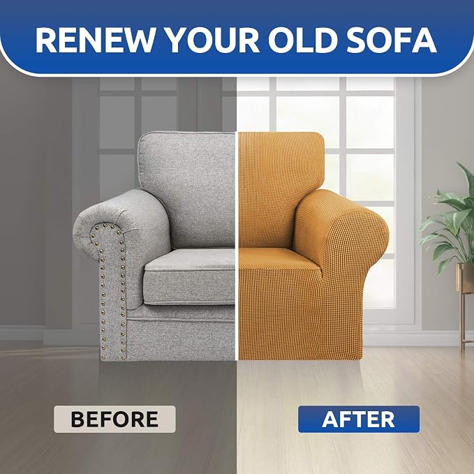 Stretch Chair Sofa Slipcover, Single Couch Cover,Golden | 1-Piece Washable Sofa Cover,Pet Friendly (31"-55") Furniture Protector Soft Jacquard Elastic Bottom for Dogs & Kids