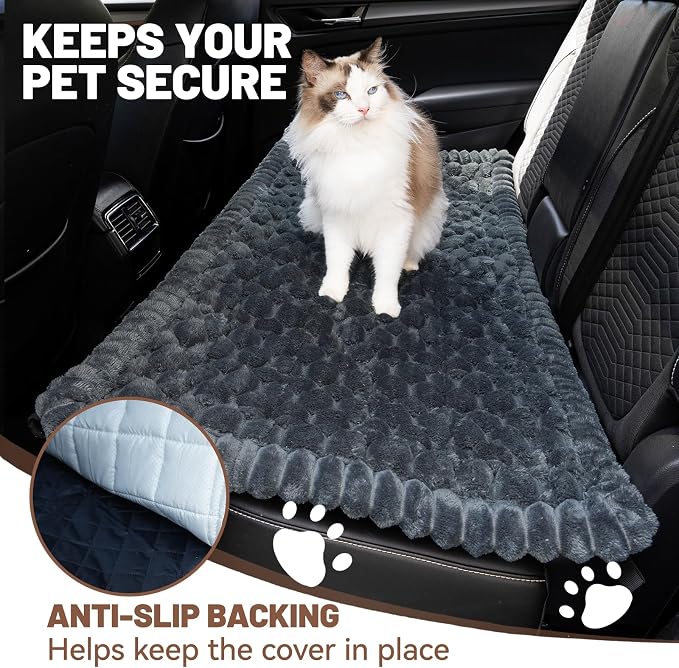 Dog Car Seat Waterproof Bed Cover Nonslip Car Back Seat Soft and Comfortabl | Pet Bed Mat Car Blanket for Travel Backseat Extender Seat Covers Dog Bed for Cars Trucks and SUVs (Grey Cover 23.6” x 51”)