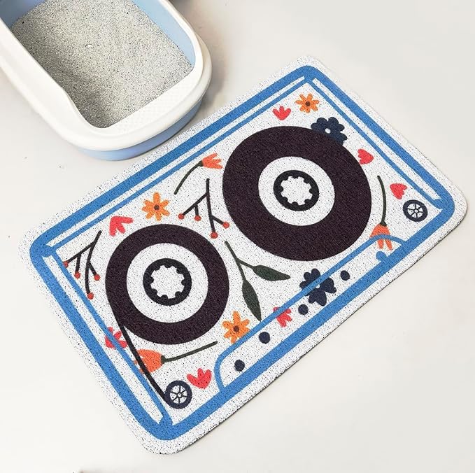 Lukamoo® Cute Cat Litter Mat (30‘’x20’’), Large/L, for Kitty Litter & Cute Cat Litter Box, Litter Trapping Mat (Large (30'' x 20''), Cassette)