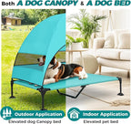 Elevated Dog Bed with Canopy for X-Large Dogs, Blue | UV-blocking shade, breathable Teslin mesh, tool-free setup, indoor-outdoor comfort for patios, balconies, travel