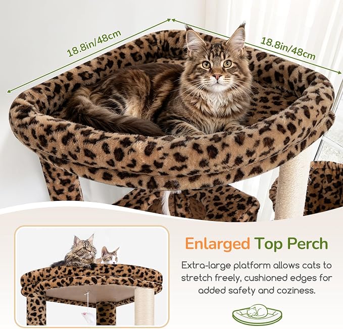 Globlazer Extra Large Cat Tree, 78 inch Sturdy Tall Cat Tree Tower for Indoor Multiple Large Adult Cats Kittens with 6 Scratching Posts, Enlarged Top Perch, 2 Padded Condos, S78G, Leopard Print