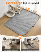Cat Litter Mat, 47"x37" Extra Large Litter Box Mat, Silicone Mat, Gray | Waterproof Litter Trapping Mat for Scatter Control, Soft on Cat Paws Non-Slip Easy to Clean