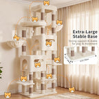 Heybly Cat Tree, 74.8'' Spacious & Tall Cat Tower for Large Cats HCT062MJ-1 | Cat Furniture with Large Top Perch, Solid Base, 2 Cat Condos, Hanging Hammock, Durable Sisal Scratching Posts, Beige
