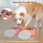 Newget 304 Stainless Steel Dog Bowl Set with Lids, 24oz Foldable Pet Dishes | Dual Food & Water Pet Bowl, Anti-Skid, Keeps Food Fresh, Easy to Install, for Small - Large Dogs/Cats - Indoor & Outdoor Use