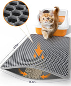 Powools Cat Litter Mat, Double-Layer, 23.2 x 14.6 in, Urine-Proof, Grey | Non-Slip Litter Trapping Mat, Easy to Clean, Kitty Litter Mats for Floor, Scatter Control, Waterproof Litter Box Mat for Cats