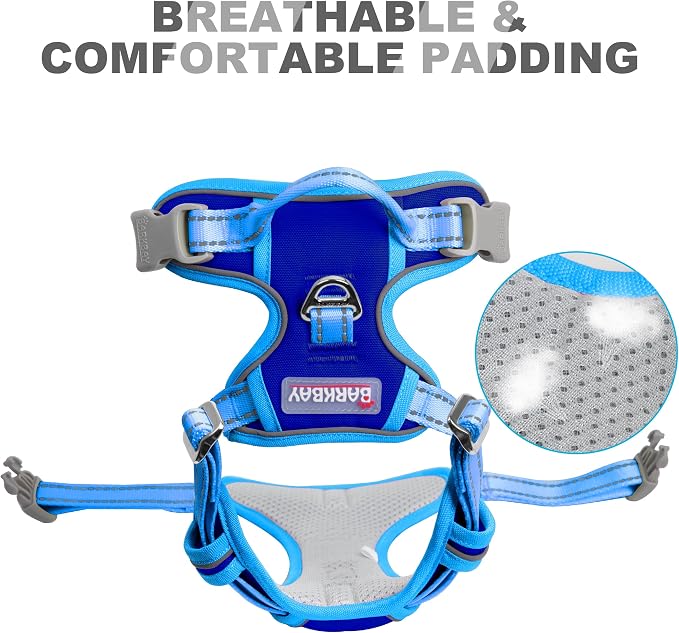BARKBAY No Pull Dog Harness Front Clip Heavy Duty Reflective Easy Control Handle for Large Dog Walking(Sapphire Blue & Blue,XS)