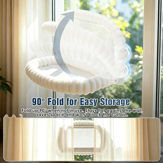 Cat Window Perch - Cordless Cat Window Hammock with 4 Strong Suction Cups, Ultra Soft Window Perch for Cats Inside - 2 in 1 Cats Window Bed Detchable & Washable Cushion 23.3 * 15.8in(White)