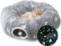 Large Cat Tunnels Bed Tube for Indoor Cats Under Christmas Tree Glows in The Dark Cat Tunnel with Cushion and Plush Ball Toy Longer Playground Toys for Dog Puppy Kitten Pet Gray