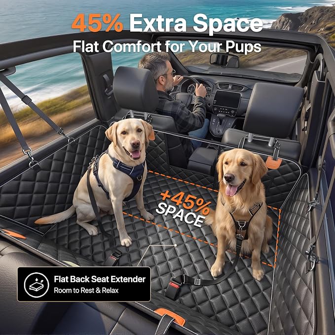 Doglike Hard Bottom Back Seat Extender for Dogs, 650LB Heavy Duty Support, Waterproof Dog Travel Bed with Removable Washable Mat, Mesh Window, Fits Mid-Size Sedans & Compact SUVs